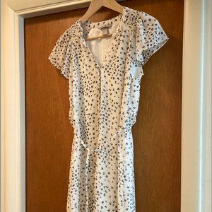 H&M Pretty Black & White Knee Length Short Sleeve Dress - Leaf Pattern